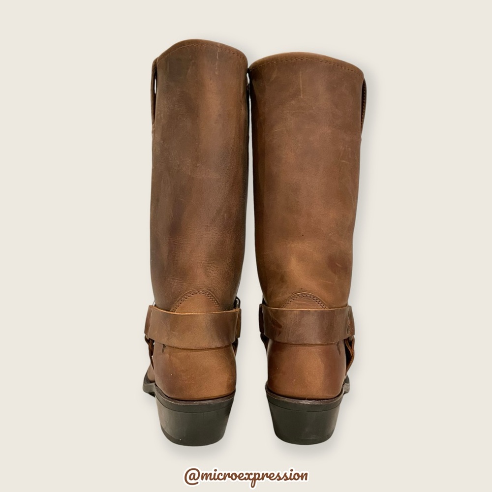$499 Frye Harness 12R Tan Brown Cavalry Western Cowboy Harness Distressed Boot - Picture 13 of 16